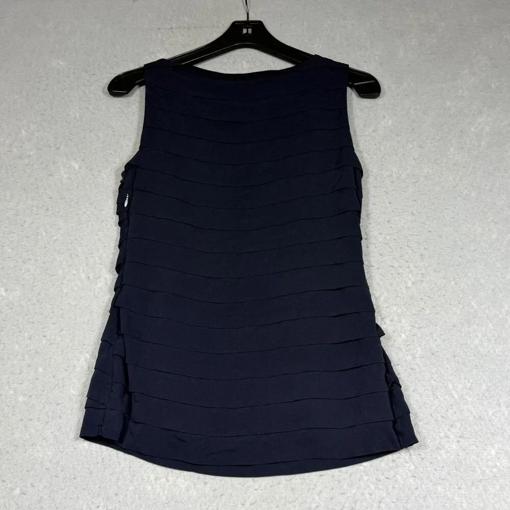 Tory Burch Waltraud Silk Tiered Bow Top Women’s Size 6 Navy Blue Sleeveless